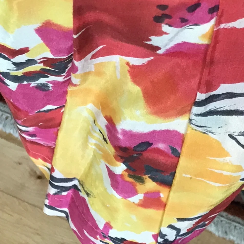 Vintage The Limited Pink Yellow Floral Silk Cotton Pleated A Line Skirt Sz 6